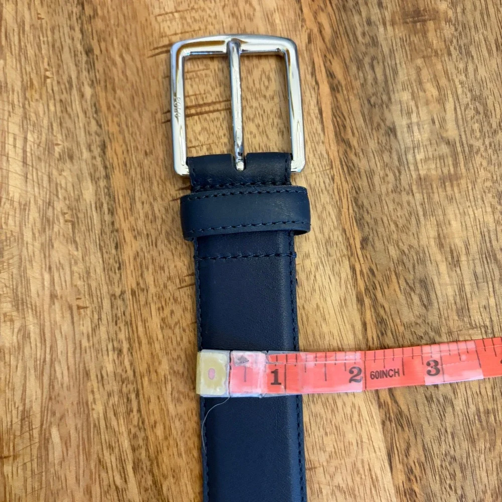Polo Ralph Lauren Leather Belt Mens 40 Pony Logo Navy Blue Silver Buckle Preppy